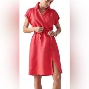 Athleta Playa 100% Linen Wrap Dress Passionfruit Coral NEW NWT 0
